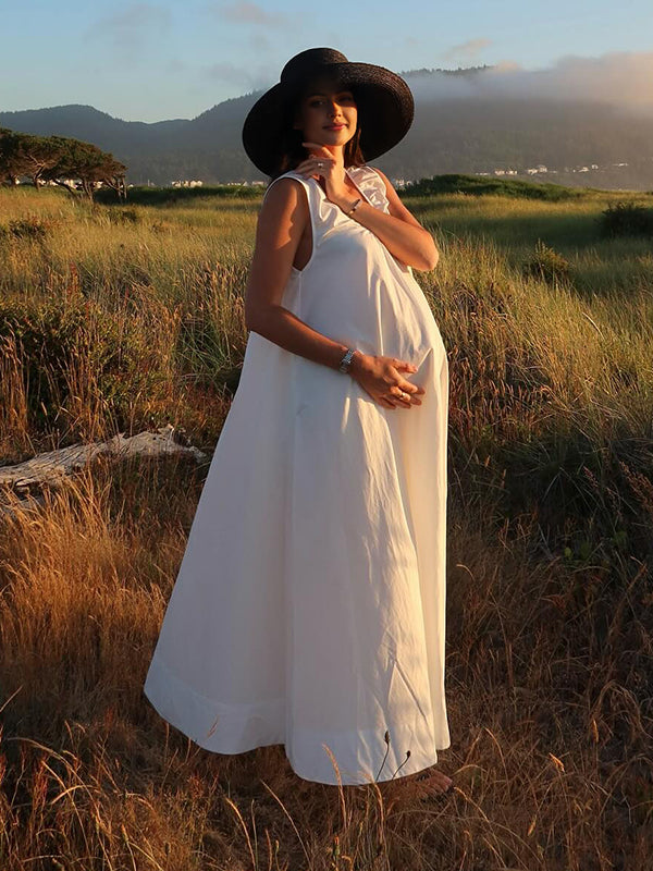 Mumsmode Zwangerschaps Maxi Fotoshoot Jurk Vakantie Trapeze Gedrapeerd Zakken Boheems