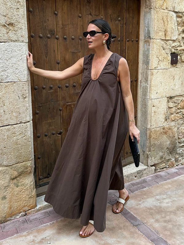 Mumsmode Zwangerschaps Maxi Fotoshoot Jurk Vakantie Trapeze Gedrapeerd Zakken Boheems