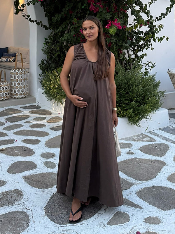 Mumsmode Zwangerschaps Maxi Fotoshoot Jurk Vakantie Trapeze Gedrapeerd Zakken Boheems