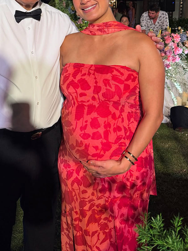 Mumsmode Zwangerschaps Maxi Jurk Chique Bloemenprint Zeemeermin Lintje Bandeau Cocktail