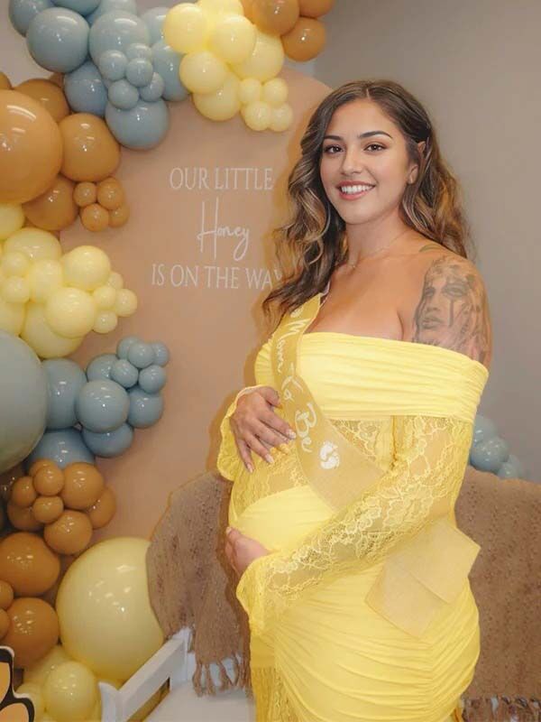 Mumsmode Zwangerschaps Maxi BabyShower Jurk Chique Kanten Patchwork Zeemeermin Off Shoulder Gekreukt