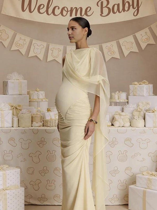 Mumsmode Zwangerschaps Maxi Babyshower Jurk Elegant Cocktail Tule Gekreukt Zijdelings Gedrapeerd
