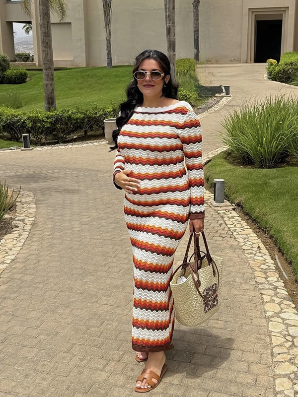 Mumsmode Zwangerchaps Maxijurk Gestreept Modern Rood