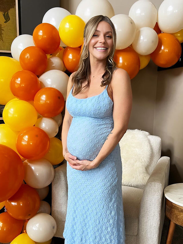 Mumsmode Zwangerschaps Maxi BabyShower Jurk Chique Bloemenprint Spaghetti Bodycon Fotoshoot