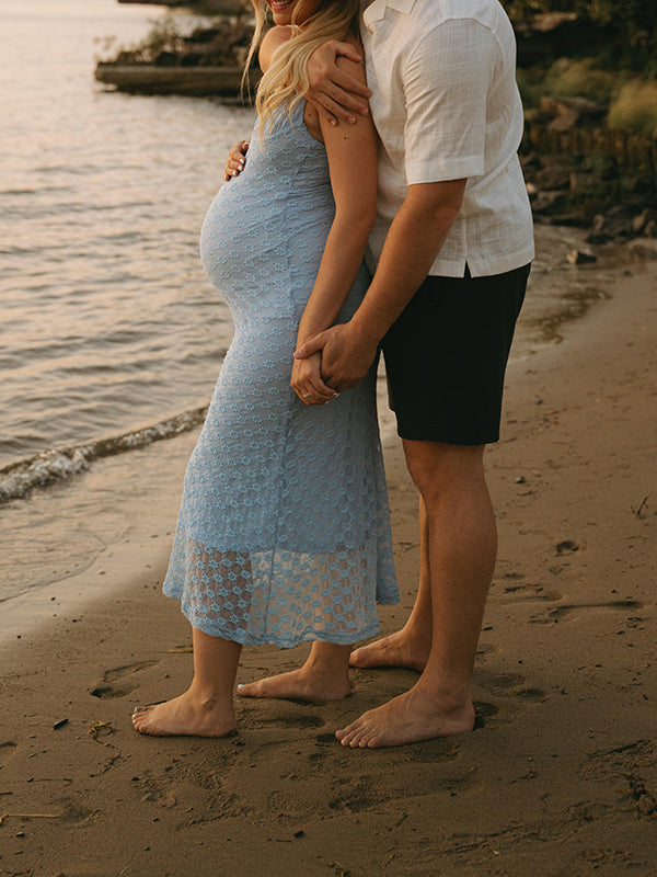 Mumsmode Zwangerschaps Maxi BabyShower Jurk Chique Bloemenprint Spaghetti Bodycon Fotoshoot