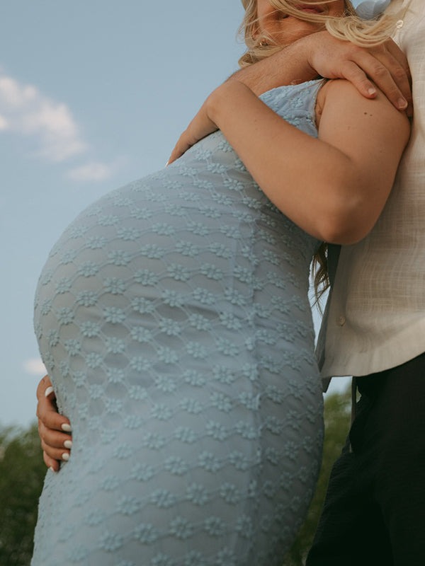 Mumsmode Zwangerschaps Maxi BabyShower Jurk Chique Bloemenprint Spaghetti Bodycon Fotoshoot