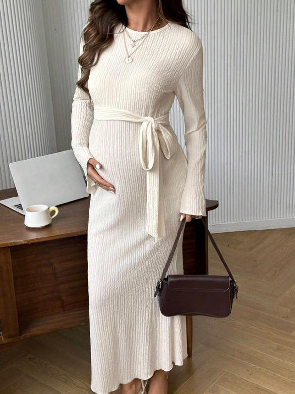 Mumsmode Zwangerschaps Maxi Daily Jurk Chique Dagelijks Riem Gestreept Bodycon Flare Mouw