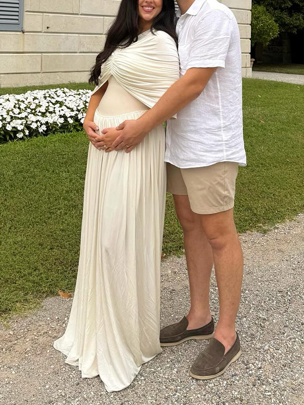 Mumsmode Zwangerschaps Maxi Speciale Gelegenheden Jurk Elegant Chique Tule Gekreukt Gedrapeerd