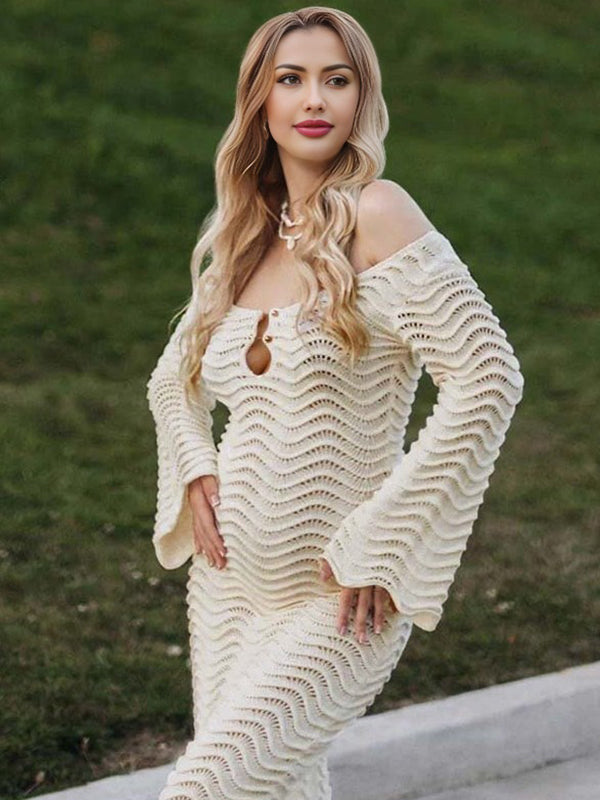 Mumsmode Zwangerschaps Maxi Fotoshoot Jurk Vakantie Gebreide Rugloos Golvende Rand