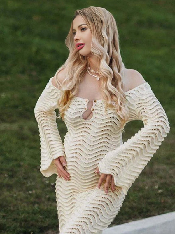 Mumsmode Zwangerschaps Maxi Fotoshoot Jurk Vakantie Gebreide Rugloos Golvende Rand