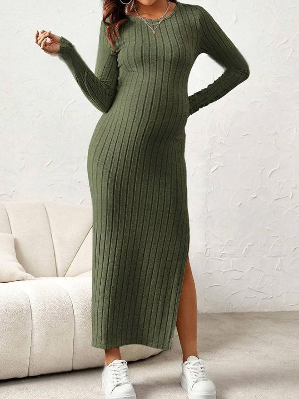 Mumsmode Zwangerschaps Maxi Daily Jurk Basis Chique Zijsplit Bodycon Gestreept