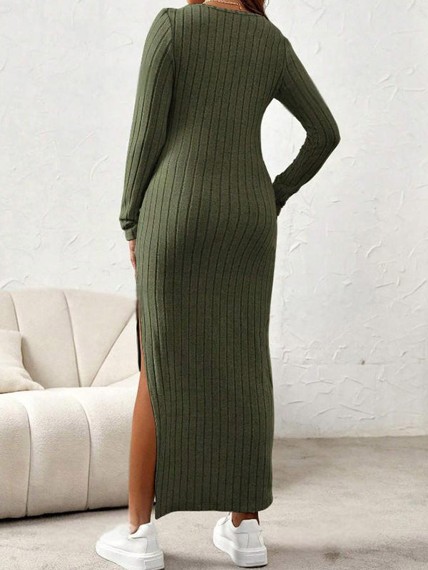 Mumsmode Zwangerschaps Maxi Daily Jurk Basis Chique Zijsplit Bodycon Gestreept