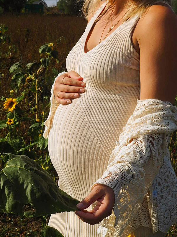 Mumsmode Zwangerschaps Midi Bodycon Jurk Dagelijks Vakantie Gestreept Spaghetti
