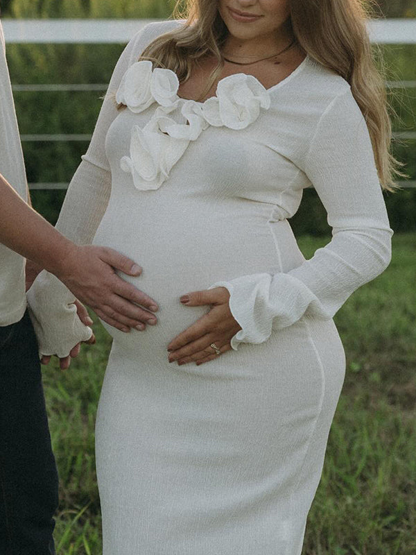 Mumsmode Zwangerschaps Maxi Fotoshoot Jurk Vakantie Dagelijks Ruches Zijsplit Bodycon
