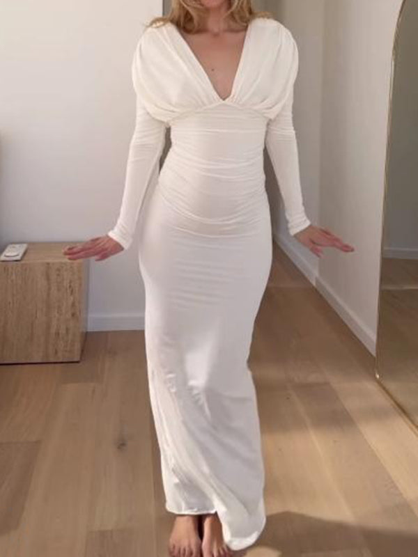 Mumsmode Zwangerschaps Maxi Bodycon Jurk Chique Cocktail Gekreukt Diep Decolleté