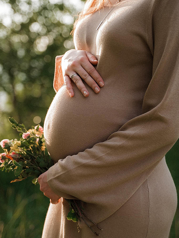 Mumsmode Zwangerschaps Maxi Fotoshoot Jurk Vakantie Dagelijks Rugloos Flare Mouw