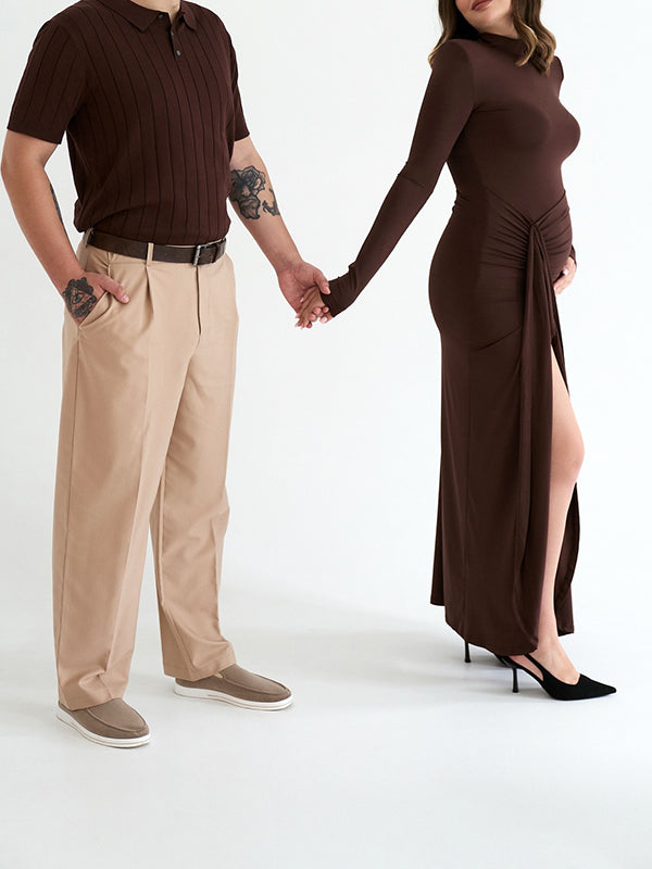 Mumsmode Zwangerschaps Maxi Bodycon Jurk Ceremonie Zijsplit Gedrapeerd Fotoshoot