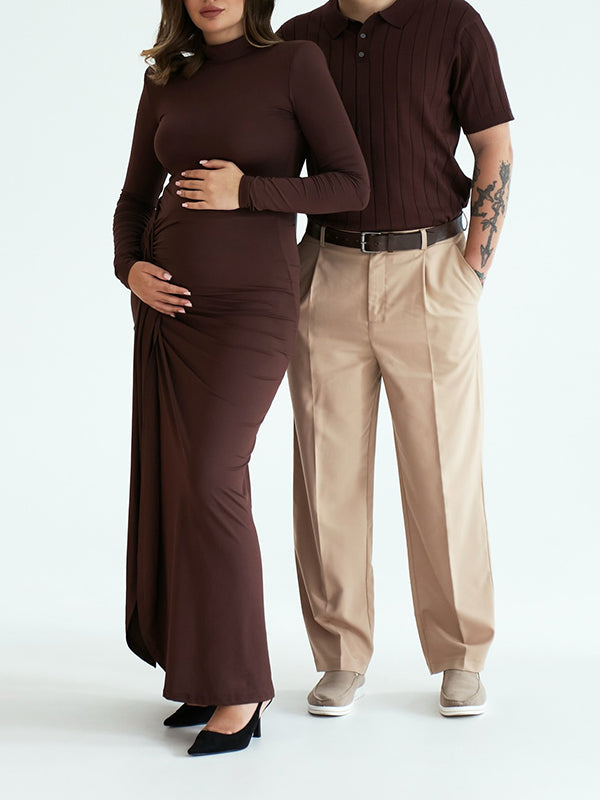 Mumsmode Zwangerschaps Maxi Bodycon Jurk Ceremonie Zijsplit Gedrapeerd Fotoshoot