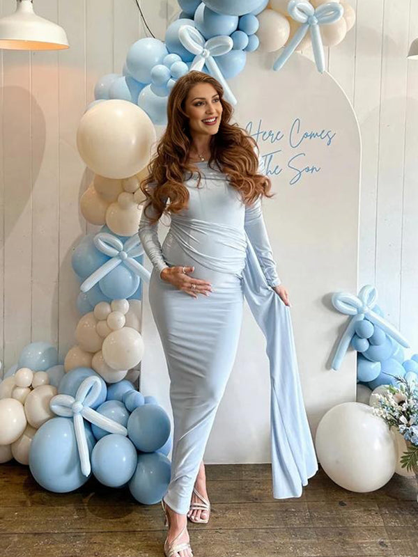 Mumsmode Zwangerschaps Maxi Bodycon Jurk Ceremonie Onregelmatige Kraag Gekreukt Gedrapeerd