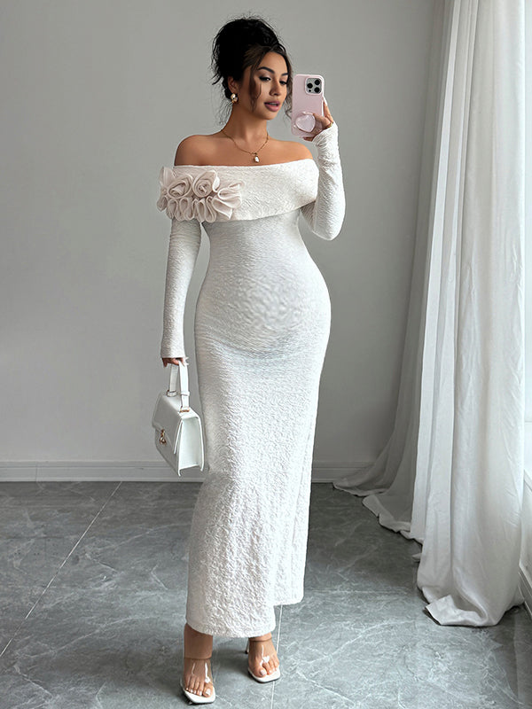 Mumsmode Zwangerschaps Maxi Bodycon Jurk Chique Cocktail Off Shoulder 3D Bloemen Bodycon Zeemeermin