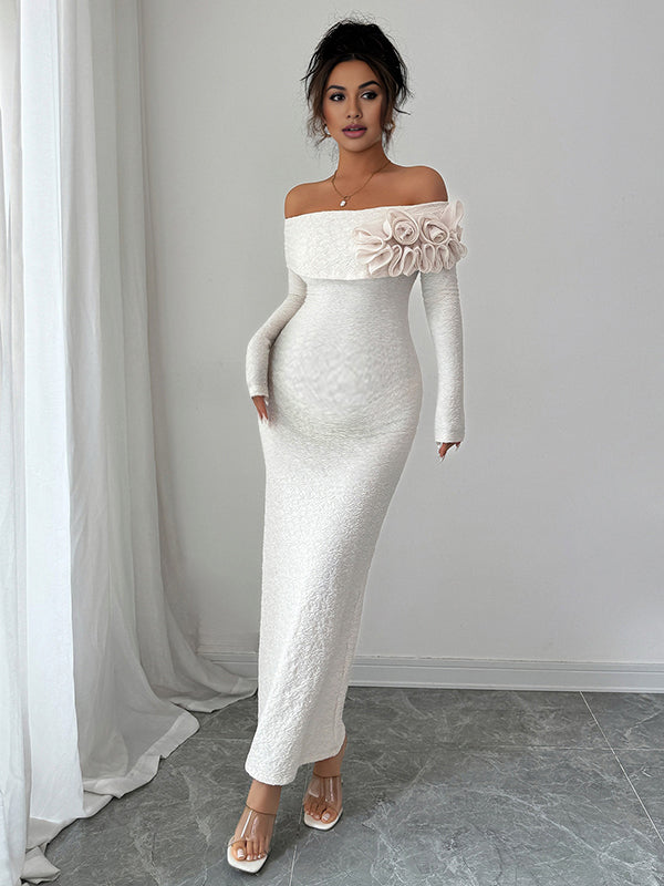 Mumsmode Zwangerschaps Maxi Bodycon Jurk Chique Cocktail Off Shoulder 3D Bloemen Bodycon Zeemeermin