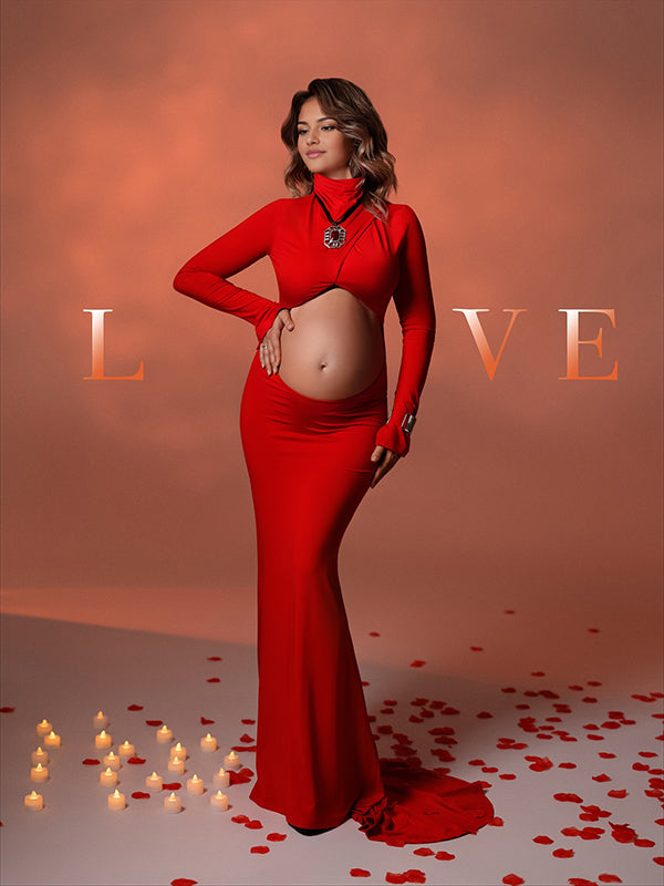 Mumsmode Zwangerschaps Maxi Fotoshoot Jurk Chique Uithollen Wachtrij Gewas