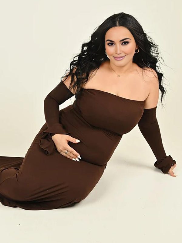 Mumsmode Zwangerschaps Maxi Fotoshoot Jurk Chique Bandeau Bodycon Zeemeermin Ruches