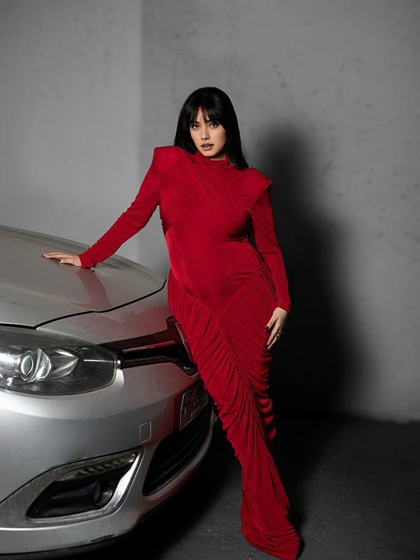 Mumsmode Zwangerschaps Maxi Cocktailjurk Chique Rugloos Gekreukt Zeemeermin