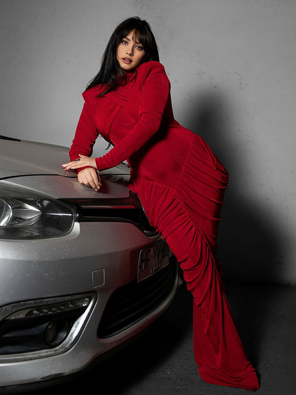 Mumsmode Zwangerschaps Maxi Cocktailjurk Chique Rugloos Gekreukt Zeemeermin