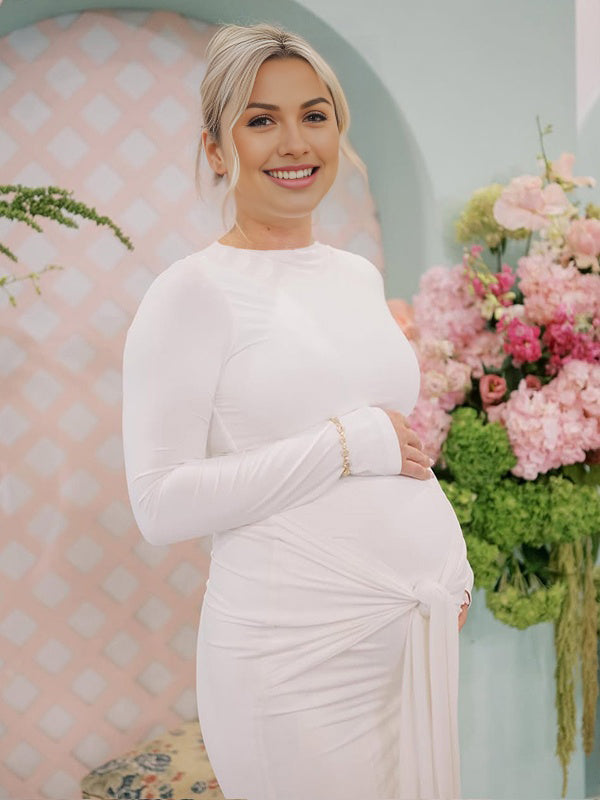 Mumsmode Zwangerschaps Maxi Bodycon Jurk Chique Elegant Knooppunt Lintje