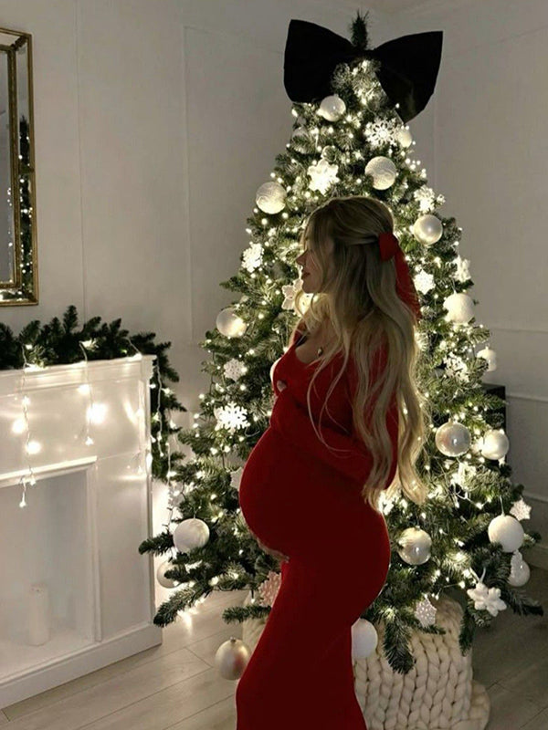 Mumsmode Zwangerschaps Maxi Jurk Kerstmis Chique Bodycon Bourgondië