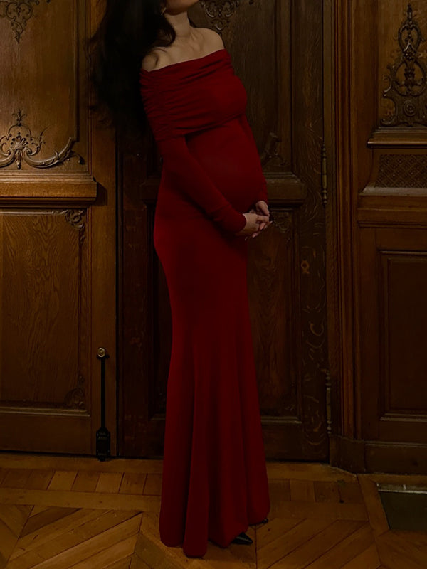 Mumsmode Zwangerschaps Bodycon Jurken Elegant Ceremonie Rugloos Zeemeermin Off Shoulder Maxi Jurken