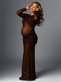 Mumsmode Zwangerschaps Fotoshoot Jurken Elegant Tule Transparant Gekreukt Bodycon Maxi Jurken