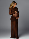 Mumsmode Zwangerschaps Fotoshoot Jurken Elegant Tule Transparant Gekreukt Bodycon Maxi Jurken