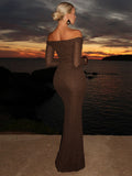 Mumsmode Zwangerschaps Bodycon Jurken Elegant Ceremonie Tule Golvende Rand Off Shoulder Maxi Jurken