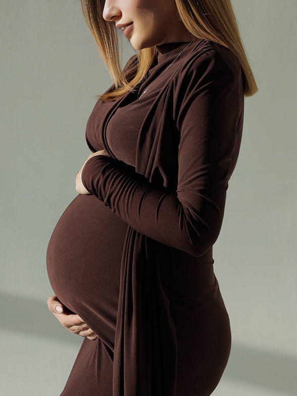 Mumsmode Zwangerschaps Maxi Fotoshoot Jurk Elegant Knooppunt Gekreukt Gedrapeerd Ceremonie