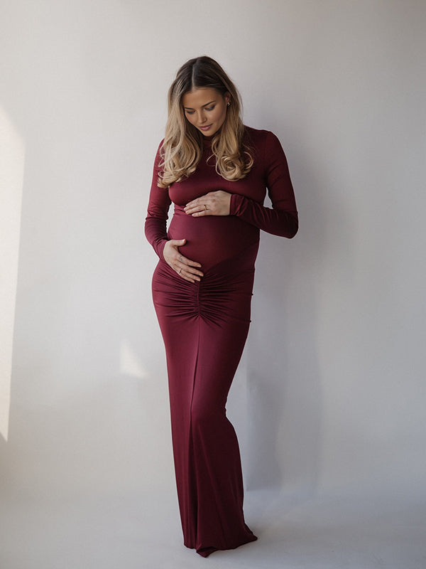 Mumsmode Zwangerschaps Maxi Fotoshoot Jurk Elegant Bodycon Gekreukt Gedrapeerd Ceremonie