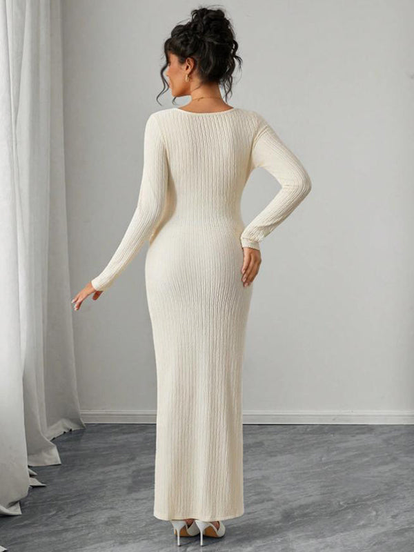 Mumsmode Zwangerschaps Maxi Bodycon Jurk Elegant Cocktail Zijsplit Bezet Onregelmatige Kraag