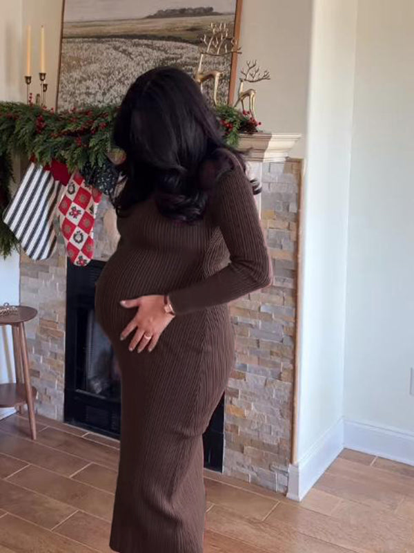 Mumsmode Zwangerschaps Maxi Bodycon Jurk Dagelijks Basis Gestreept Gekreukt