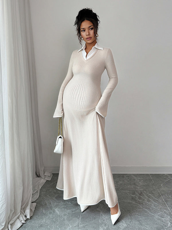 Mumsmode Zwangerschaps Maxi Daily Jurk Elegant Ceremonie Trapeze Patchwork