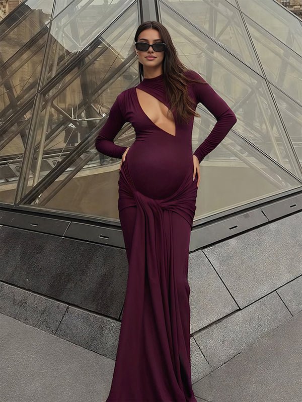 Mumsmode Zwangerschaps Maxi Bodycon Jurk Chique Cocktail Knooppunt Gedrapeerd Uithollen