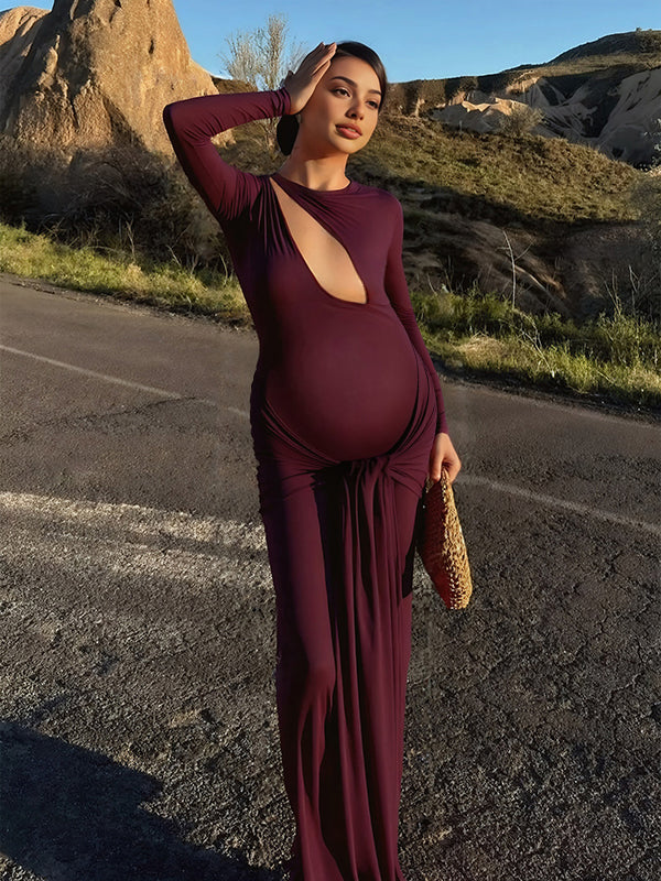 Mumsmode Zwangerschaps Maxi Bodycon Jurk Chique Cocktail Knooppunt Gedrapeerd Uithollen