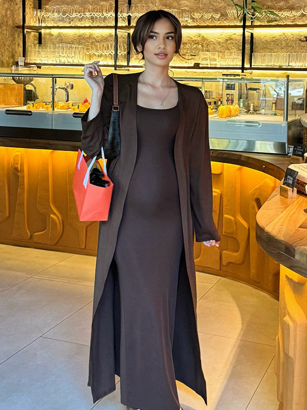 Mumsmode Zwangerschaps Maxi Bodycon Jurk Vesten Elegant Dagelijks Spaghetti 2-in-1