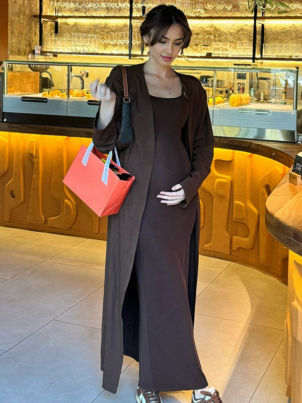 Mumsmode Zwangerschaps Maxi Bodycon Jurk Vesten Elegant Dagelijks Spaghetti 2-in-1