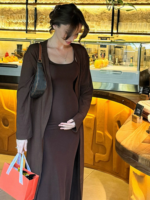 Mumsmode Zwangerschaps Maxi Bodycon Jurk Vesten Elegant Dagelijks Spaghetti 2-in-1