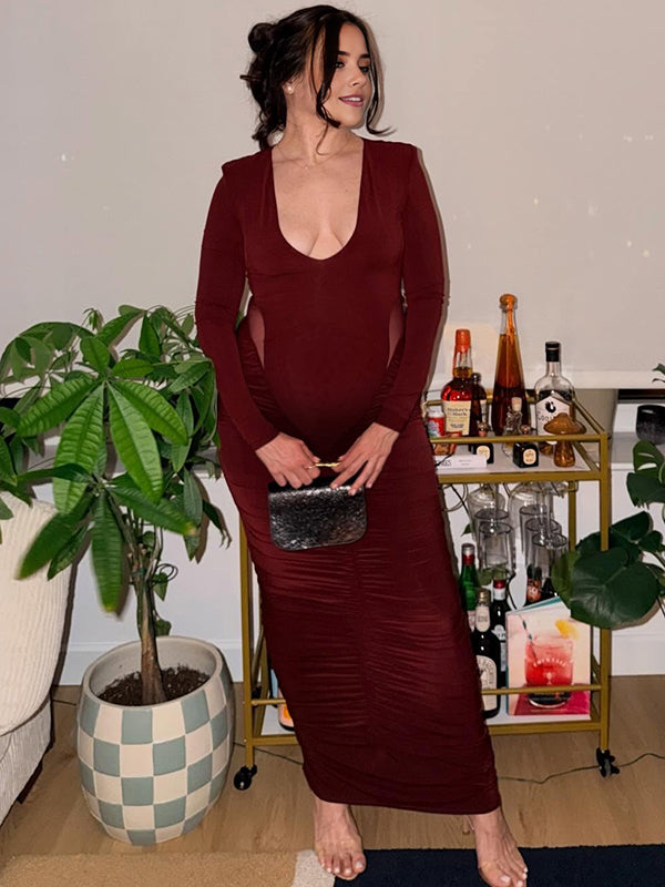 Mumsmode Zwangerschaps Maxi Bodycon Jurk Chique Cocktail Gekreukt Tule Transperent