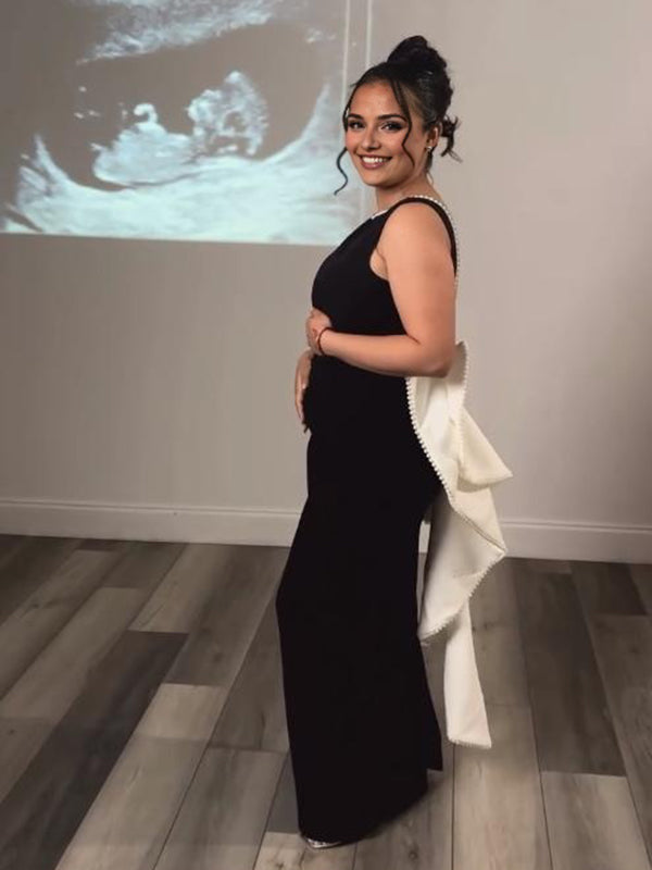 Mumsmode Zwangerschaps Maxi Bodycon Jurk Chique Ceremonie Rugloos Parel Vlinderdas