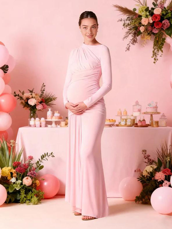 Mumsmode Zwangerschaps Maxi Bodycon Jurk Chique Babyshower Gekreukt Gedrapeerd