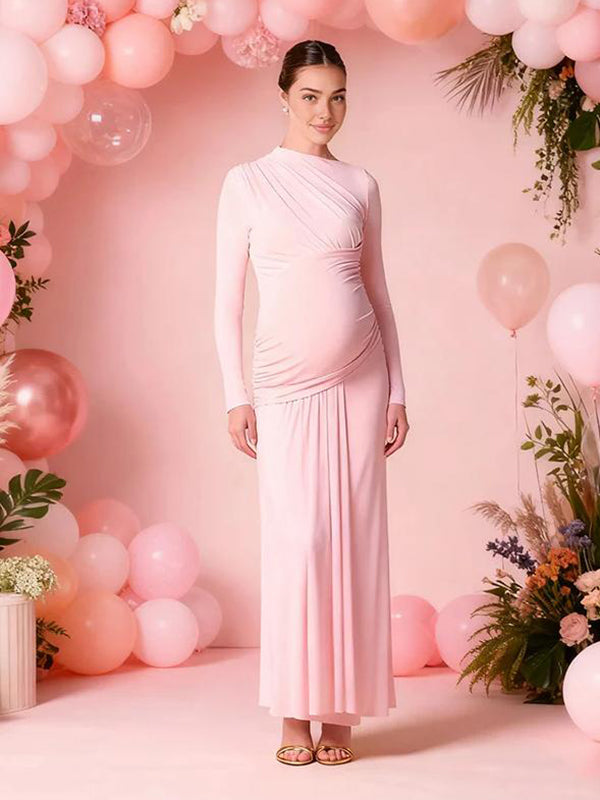 Mumsmode Zwangerschaps Maxi Bodycon Jurk Chique Babyshower Gekreukt Gedrapeerd