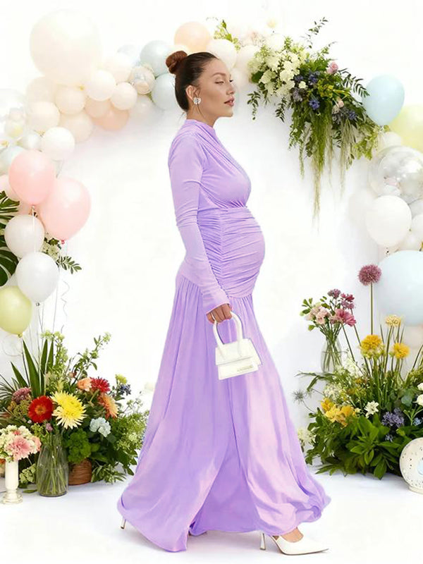 Mumsmode Zwangerschaps Maxi Bodycon Jurk Chique Babyshower Gekreukt Gedrapeerd